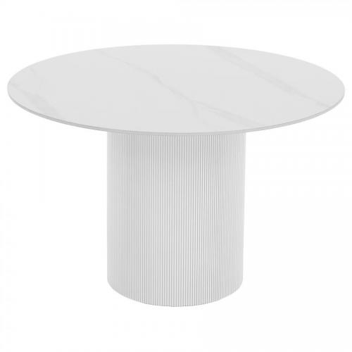 Étkezőasztal, fehér márvány/MDF, átmérő 120 cm, MAHIR TYP 1